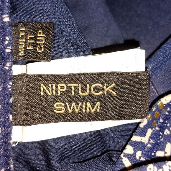 NipTuck Patterned One Piece Swimsuit Navy Blue Ruched Criss Cross Back Size 6 - Picture 6 of 15